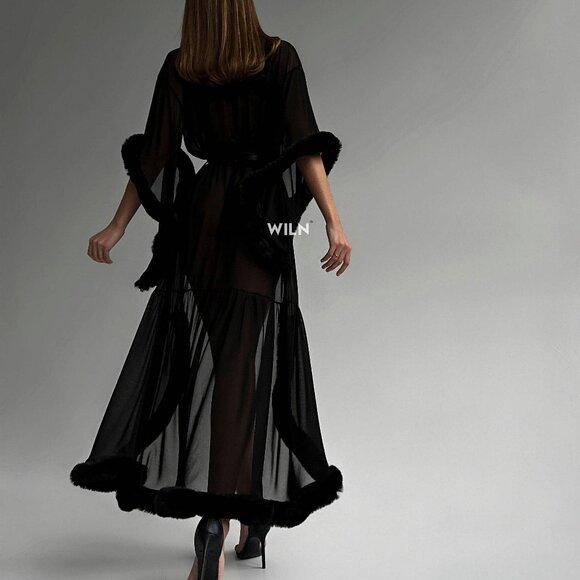 Glamorous old hollywood sheer peignoir black robe burlesque meets boudoir 🔥 - Picture 5 of 6